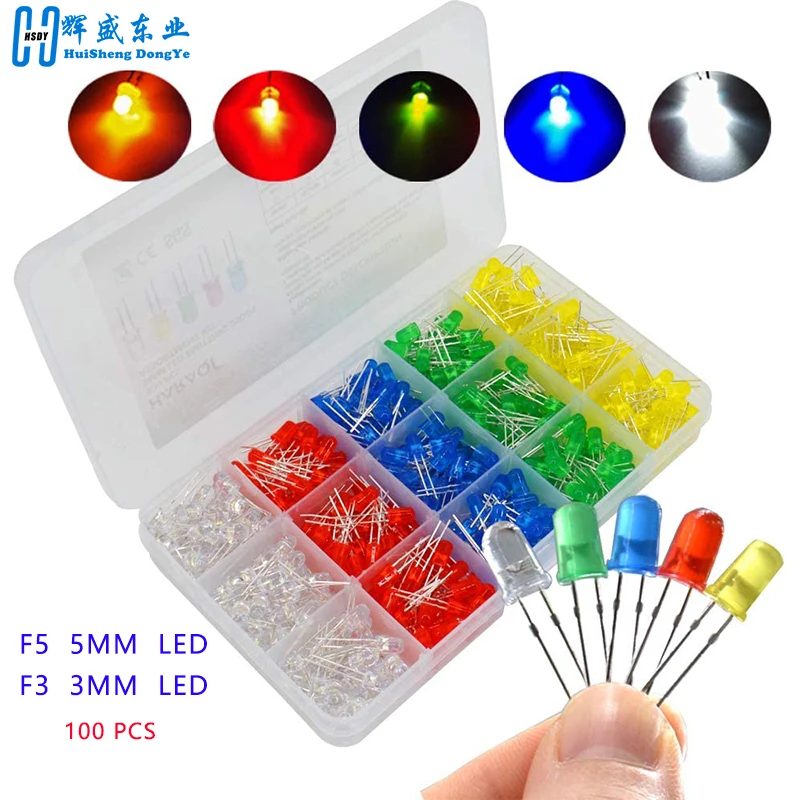 100 Teile/los 3mm 5mm F3 F5 Runde LED Ultra Helle Weiß Grün