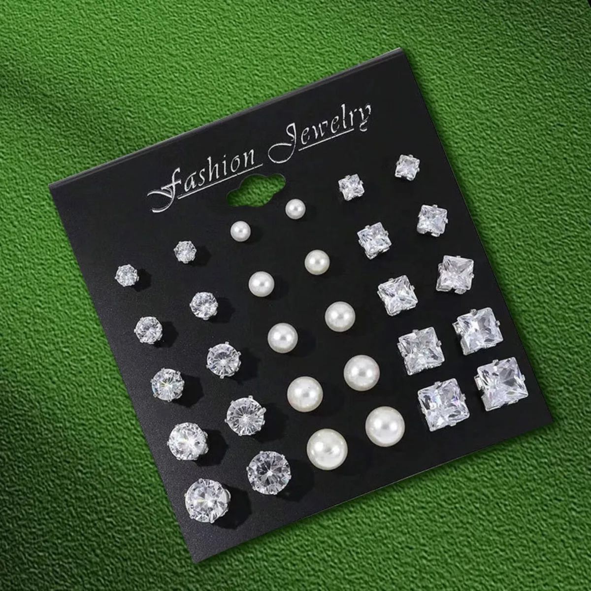 12-teiliges Set Edelstahl-Ohrstecker mit Edelsteinknospen – Bild 5