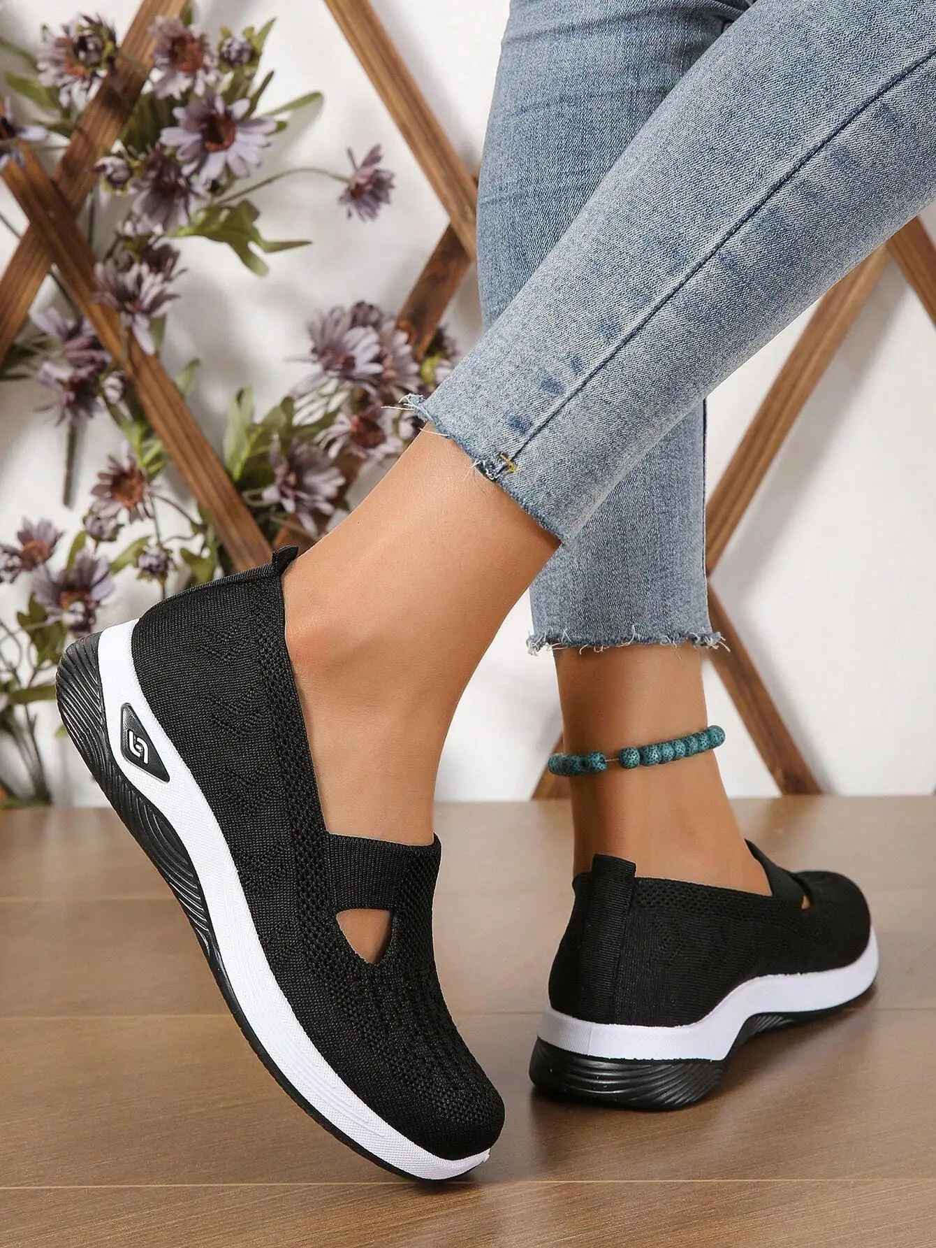 Damenschuhe, einfarbig, atmungsaktive Sneakers, lässige – Bild 6