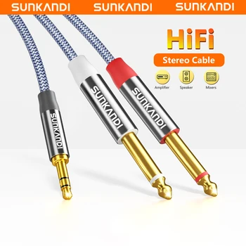 SUNKANDI 1/8 auf 1/4 Audiokabel, 3,5 mm TRS auf Dual 6,35 mm 1/4 TS Mono Y Splitter Audiokabel-Adapter für PC