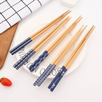 Wiederverwendbare 5 Paar Geschirr, handgefertigte Bambus-Essstäbchen aus japanischem Naturholz, Sushi-Essen