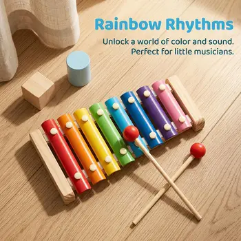 Montessori Holz-Xylophon mit 8 Tönen für Kleinkinder, Pädagogisches Musikinstrument