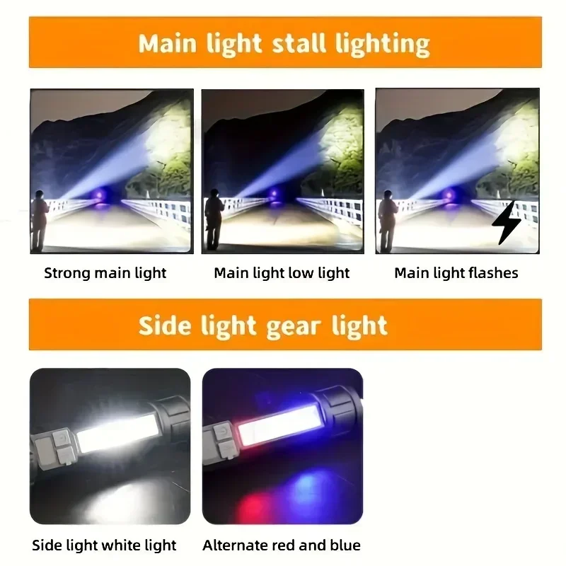 LED-Taschenlampe mit Display, Zoom und Seitenlicht, aufladbar – Bild 6
