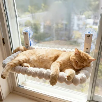Katzenfenster-Hängematte mit starken Saugnäpfen - gemütliche Sitzstange für Hauskatzen