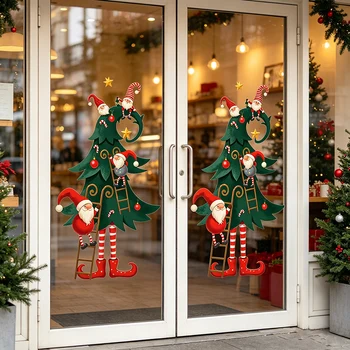 Weihnachtsbaum-Fensteraufkleber Weihnachtswichtel Weihnachtsmann Wandaufkleber Weihnachtsdekoration Ornament
