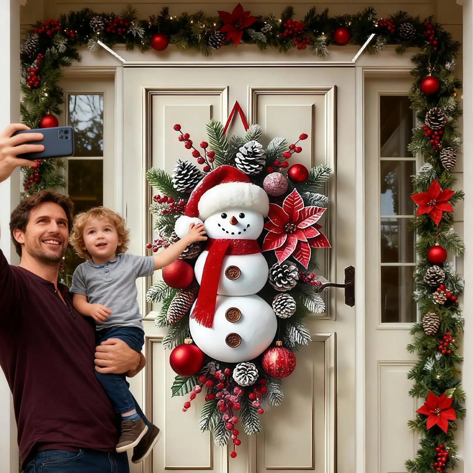 Winter Schneemann Weihnachtskranz Tür Dekoration Hängende Tür – Bild 2