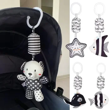 Kinderwagen Bett Hängende Glocke Plüsch Puppe Baby, Kleinkind Rasseln Neugeborenen Schwarz Weiß Visuelle