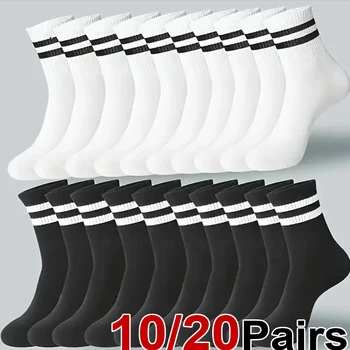 10/20 Paar Männer Frauen Gestreifte Rundhals-Socken Frühling Herbst Atmungsaktive Geruchsdichte