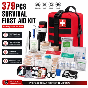 Professionelles Erste-Hilfe-Set, Notfall-Überlebensset für Auto, Zuhause, Camping, Reisen (379 Stück)
