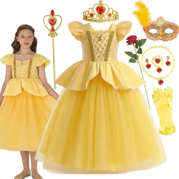 Schönheit und das Biest inspiriert Party Mesh Kleid für Mädchen elegante Phantasie Prinzessin Kostüm Belle