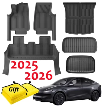 Fußmatten mit Einstiegsleistenschutz für Tesla Model Y Juniper 2025 2026 Allwetter-Bodenbelag Kofferraummatte