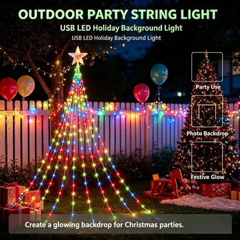 LED-Weihnachts-Lichterkette für den Außenbereich, USB-Lichterkette, 8 Leuchtmodi, geeignet für Garten