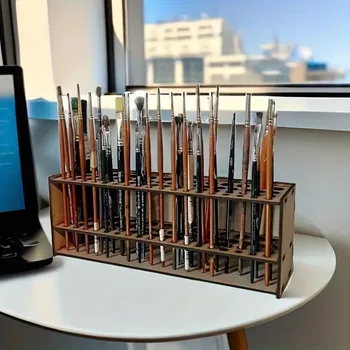 Pinselhalter aus Holz, 67-Slot, Premium-Doppelschicht, langlebig, für Künstler, Schreibtisch-Organizer