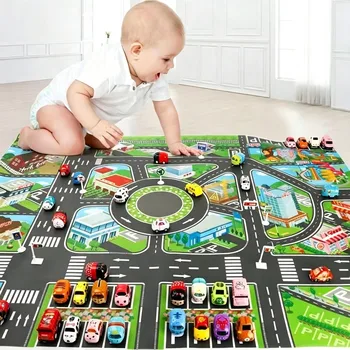 130*100CM Straßenkarte Teppich für Kinder Parkplatz Straßenkarte 83*58CM Stadtverkehr Karte der Straße Junge