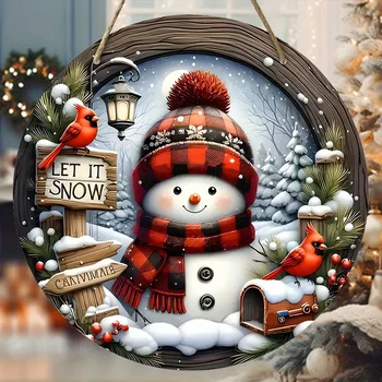 Weihnachtskranz als Tischdekoration, 2D-Effekt, rundes Weihnachtsschild für die Tür oder zur Wanddekoration