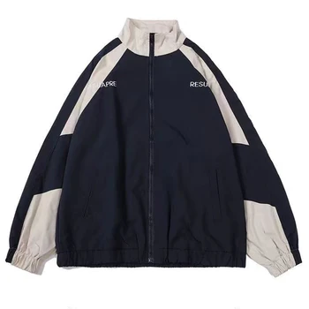Hip Hop Varsity Jacke Männer High Street Patchwork Farbe Schwarz Windjacke Mäntel Frauen Frühling Herbst Dünne