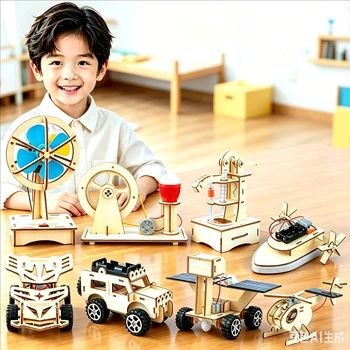 STEM DIY Holz-Wissenschaftsexperiment-Set Lehrreiches Physik-Montagemodell 3D-Puzzle Bausatz für Kinder Jungen
