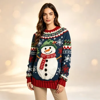 Weihnachtspullover für Paare, 3D-Druck mit Schneemann und Weihnachtsbaum, Unisex, lustiger Weihnachtspullover