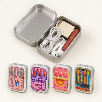 Tragbare Blechdose, Mini-Metallbox, niedliche Sardinen-Print-Blechdose, kleine Pillendose