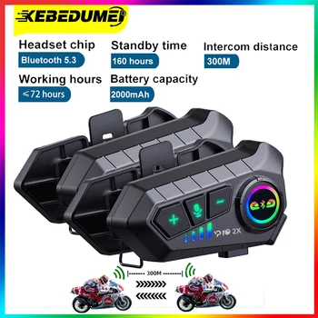 Kebidumei YP10 Bluetooth Motorrad Helm Intercom 300M Wireless Intercomunicador 2000Mah Moto Walkie Talkie