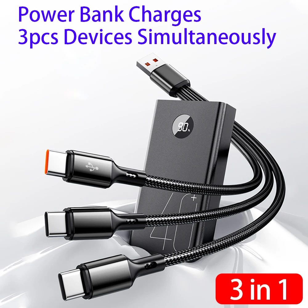 3-in-1 USB-C Ladekabel 100 W, USB-A auf 3× USB-C – Bild 5