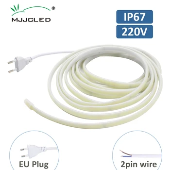 AC220V COB LED Streifen Licht IP67 Wasserdichte Flexible Band 2Pin Draht/EU Stecker Band Lampe