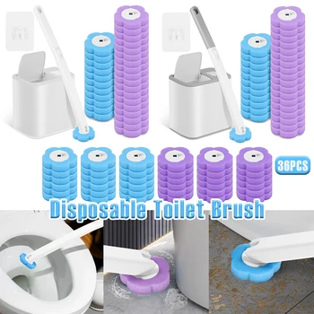 Einweg-Ersatzkopf-Reinigungsset für Toilettenbürsten mit verlängertem Griff, automatische Deckelöffnung