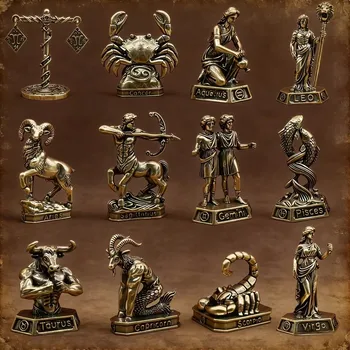 Zwölf Tierkreiszeichen Figuren als Wohndekoration, Vintage-Geschenke, Desktop-Kupferkunsthandwerk