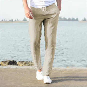 Männer Baumwolle Leinen Hosen Männlichen Herbst Neue Atmungsaktive Einfarbig Leinen Hosen Fitness Streetwear