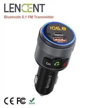 LENCENT FM-Transmitter Auto Bluetooth 5.1 Modulator mit Typ C PD 20 W und QC3.0 18 W Auto-Schnellladegerät
