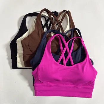 Einfarbig Weiche Kreuz Zurück Frauen Fitness Bh Strumpfhosen Yoga Weste Hohe Festigkeit Stoßfest Gym Sport Top
