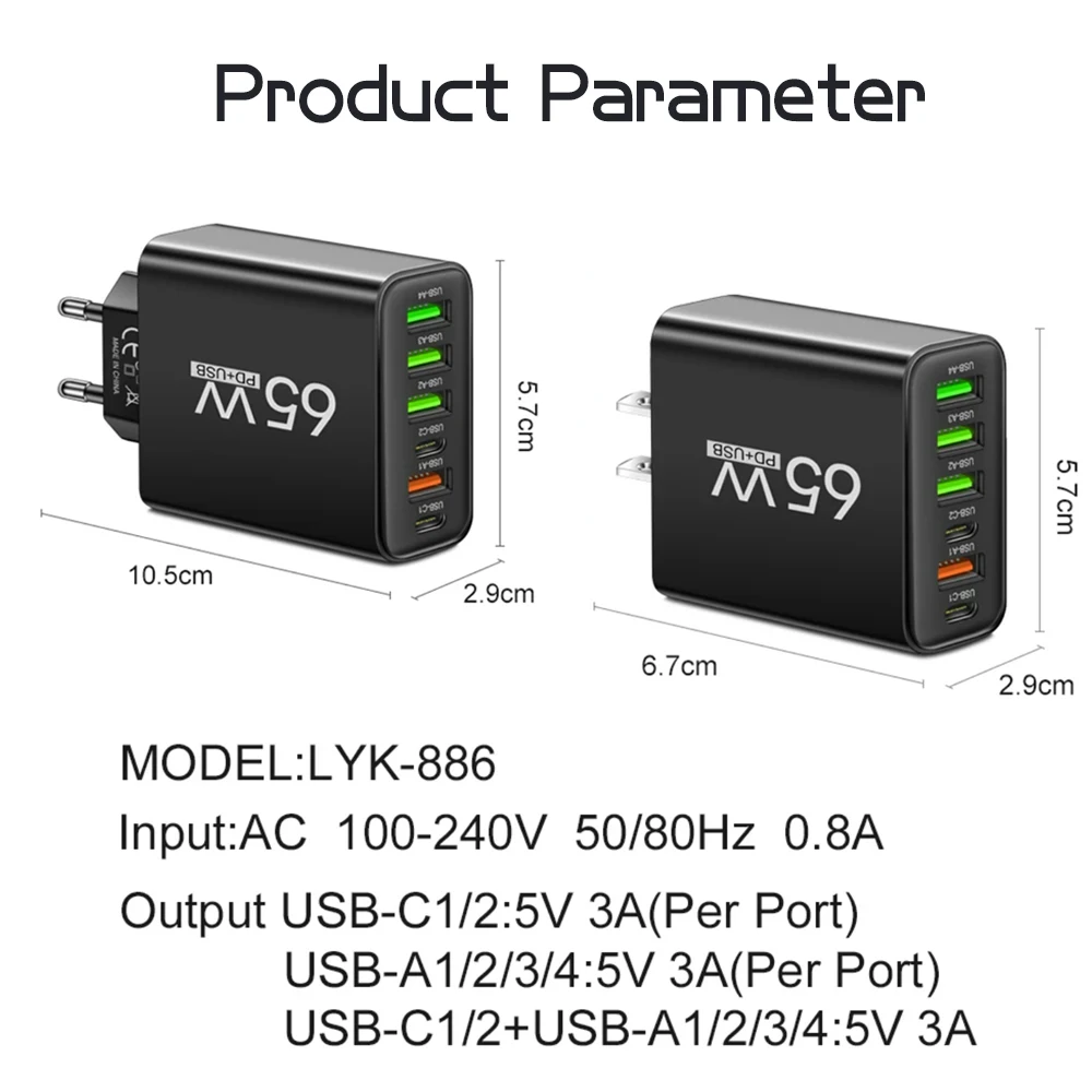 USB-Ladegerät 65 W mit mehreren Anschlüssen, USB-C – Bild 5