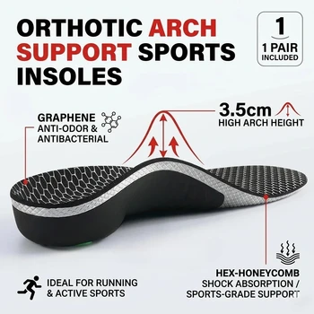 Orthopädische Sport-Einlegesohlen mit Fußgewölbestütze, 1 Paar, stoßdämpfende Graphen-Schuhpolster