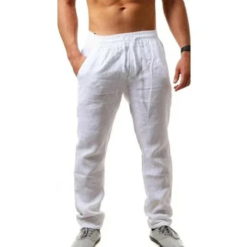Ropa hombre Baggy-Hosen Herren Baumwoll-Leinen-Freizeithosen Atmungsaktive Hosen Fitness Streetwear Kleidung