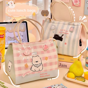 Nette Katze Thermische Mittagessen Tasche Für Frauen Mädchen Kawaii Tragbare Isolierte Lunch Box Tasche Bento