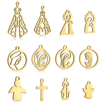 Edelstahl Retro Jungfrau Maria Charms Kreuz Anhänger Unsere Liebe Frau Religiöse Schmuck Für Die (5 Stück)
