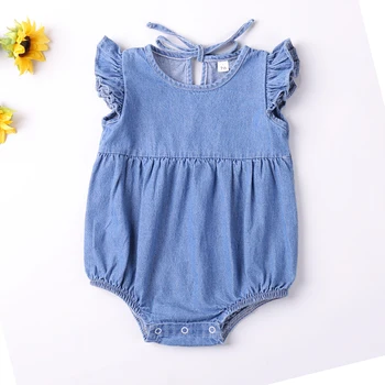 Baby Mädchen Strampler Kleinkind Rüschen Strampler Baumwolle Denim Fly Ärmellose Sommer Body Sunsuit Outfits