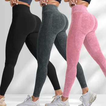 Frauen Nahtlose Turnhalle Hohe Taille Yoga Hosen Hüfte Heben Outdoor Sport Enge Taille Brief Sand Gewaschen