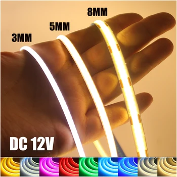 DC 12V COB LED Streifen Licht für Wohnkultur 3MM 5MM 8MM 0,5-5M 9 Farbe Weiß/Rot/Blau/Rosa/Grün Flexible Band