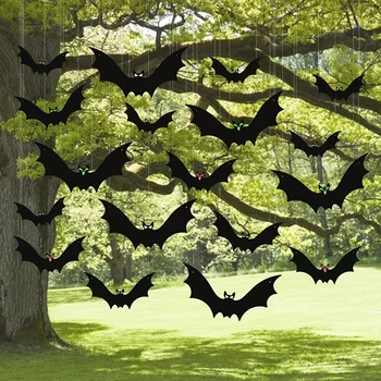 Hängende Fledermäuse, Halloween-Außendekoration, große fliegende Kunststofffledermäuse, 3 Größen (12 Stück)