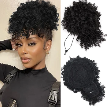 Afro Puff verworrene lockige Haare Hochs teck frisur Pferdes chwanz Verlängerung mit Pony Kordel zug Pferdes