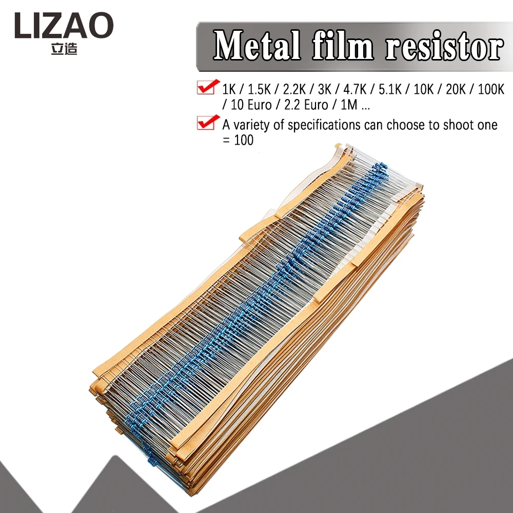 LIZAO 100 Stück 1/4W 1% Metallfilm-Widerstände Sortiment-Kit