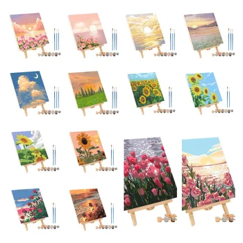 Rahmen Malen nach Zahlen Kits Abstrakte Sonnenuntergang Landschaft Moderne Zeichnung Malen nach Zahlen