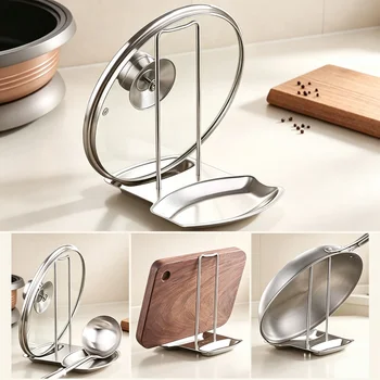 Edelstahl Topf Deckel Rack Abnehmbare Pfanne Abdeckung Regal Küche Multifunktionale Spachtel Halter Löffel
