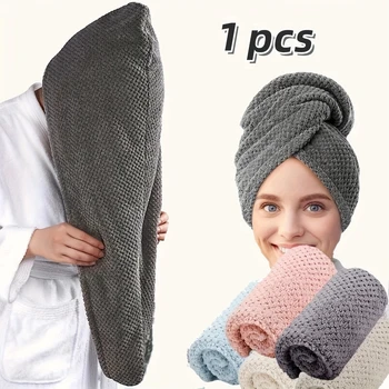 Einfarbiges Haartuch mit Textur, 25 x 65 cm, saugfähiger Haarwickel für Damen mit Knopfverschluss