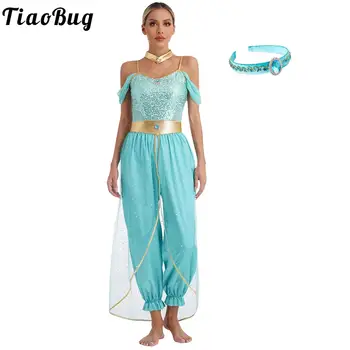 Arabische Prinzessin-Kostüme für Damen, Halloween, Karneval, Aladin, Mottoparty, Jasmin-Outfit