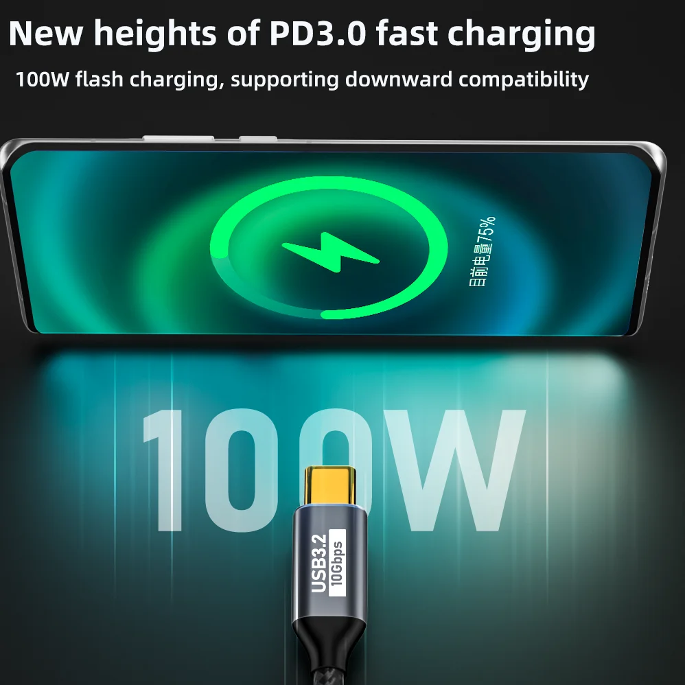 USB-C auf USB-C Kabel 100 W, 10 Gbit/s, 4K 60 Hz – Bild 3