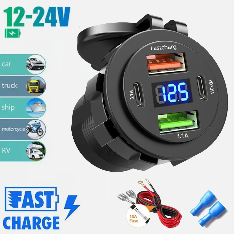 Einbau-Ladebuchse 2× USB-C + 2× USB mit Voltmeter – Bild 3