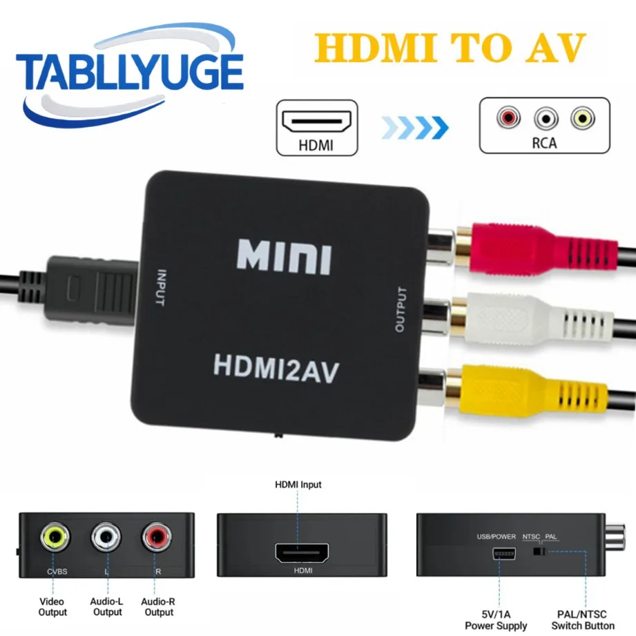 HDMI auf AV (Cinch) Konverter 1080p, PAL/NTSC