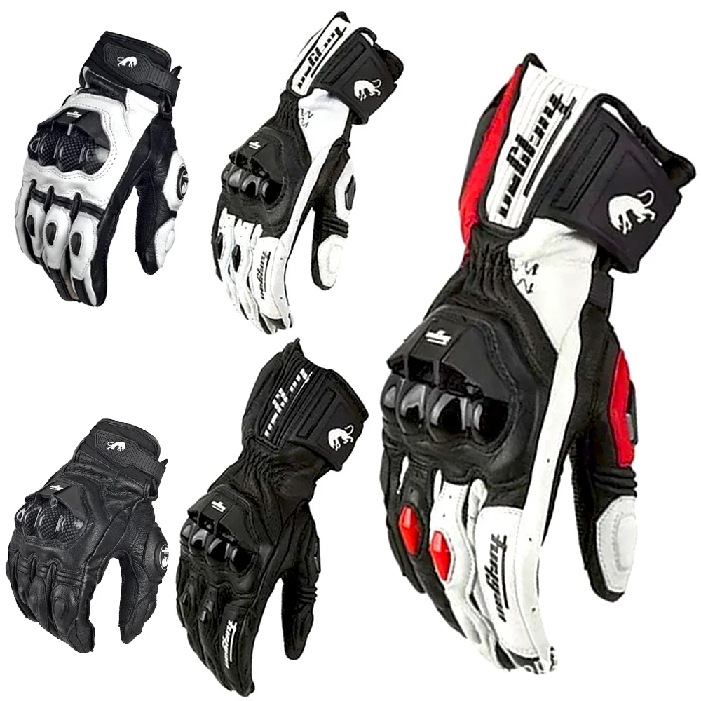 Motorradhandschuhe Schwarz Racing Echtes Leder Motorrad Weiß